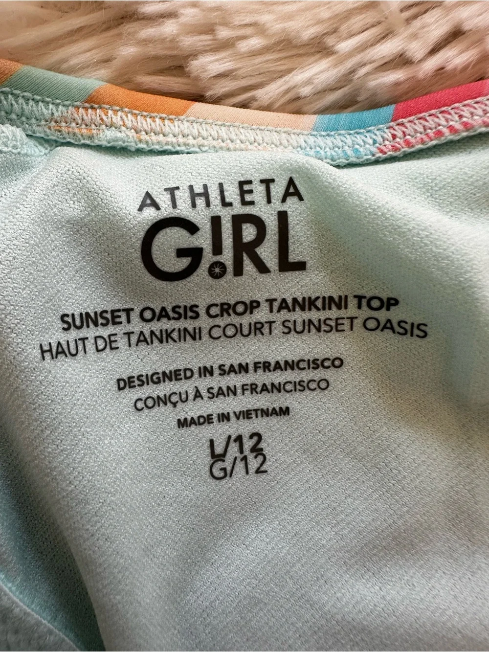ATHLETA GIRL Sunset Oasis Crop Tankini Swim Top Striped Multicolor Size 12